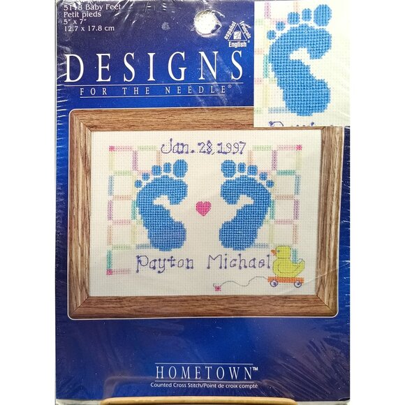 Vintage Janlynn Baby Footprints Cross Stitch Kit 5"x7" By Designs For The Needle - Picture 1 of 2